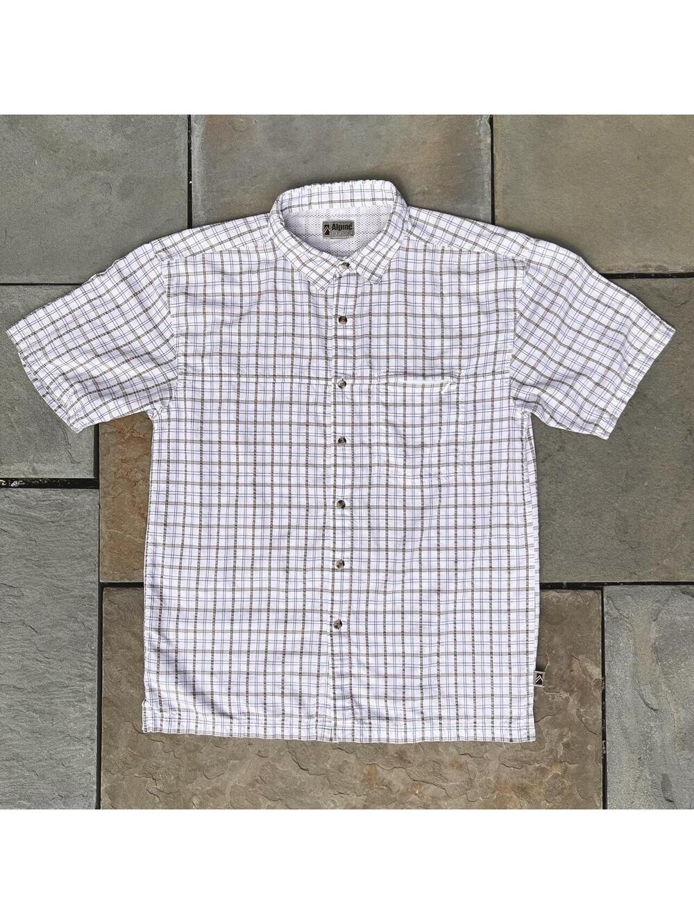 Neo Vintage Y2K White/Tan Plaid Short Sleeve Button Down